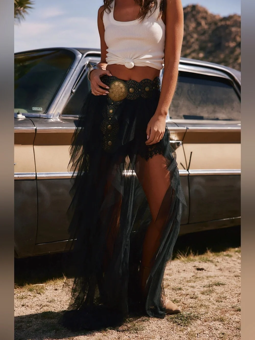 Rosalie Rock Black Tulle Maxi Skirt - Picture 3 of 9